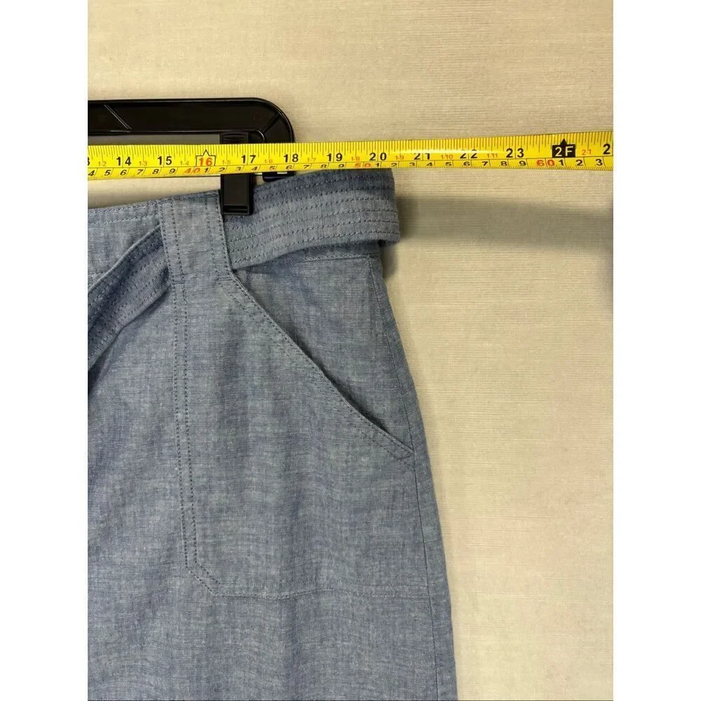 Talbots Plus Women's Size 18W Plus Chambray Blue Belted A Line Skirt